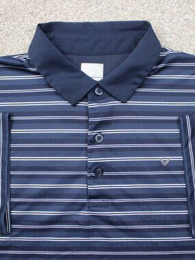 Callaway Polo Shirt Mens Large Blue/White Striped Opti-Dri Golf Short Sleeve